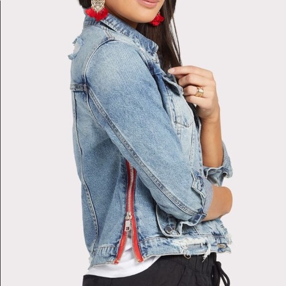 blanknyc red fury denim jacket